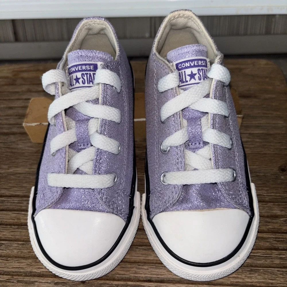 CONVERSE Chuck Taylor All Star Coated Glitter Violet Sneakers Kids Girls 8
